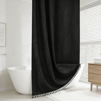 Shower Curtain With Hooks, 72X72 Inch Textured Fabric Bathroom Curtain, Machine Washable Water-Resistant Decor For Standard Tubs