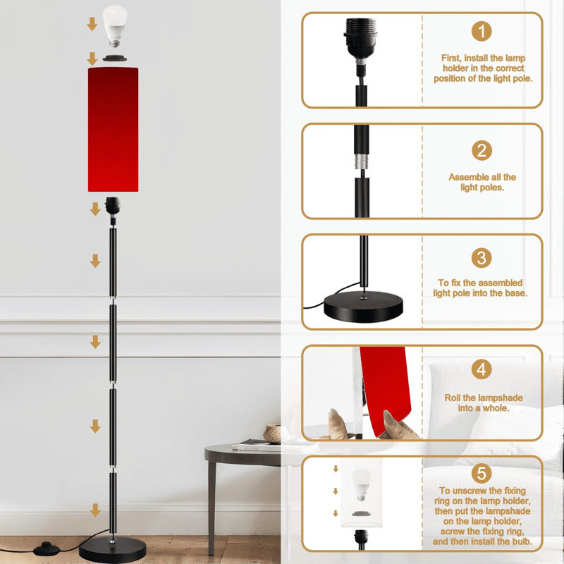 Lampe sur pied bourgogne chaud rouge foncé de couleur romantique avec lampe à pied à intensité variable moderne avec télécommande et ampoule à pied avec abat-jour et lampe de coin pour le bureau de la chambre à coucher