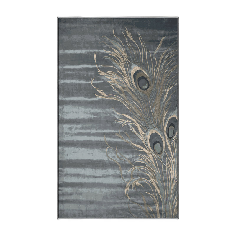 Machine Washable Gray Area Rug, Rectangle 4' x 6'