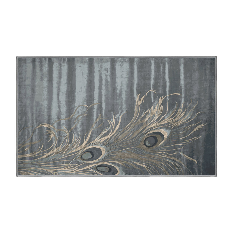 Machine Washable Gray Area Rug, Rectangle 7' x 10'