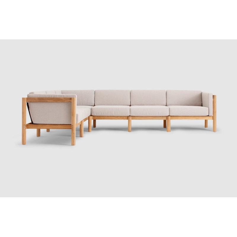 Haven 6-Piece Teak Outdoor Sectional with Sunbrella Cushions, Sunbrella Ashe