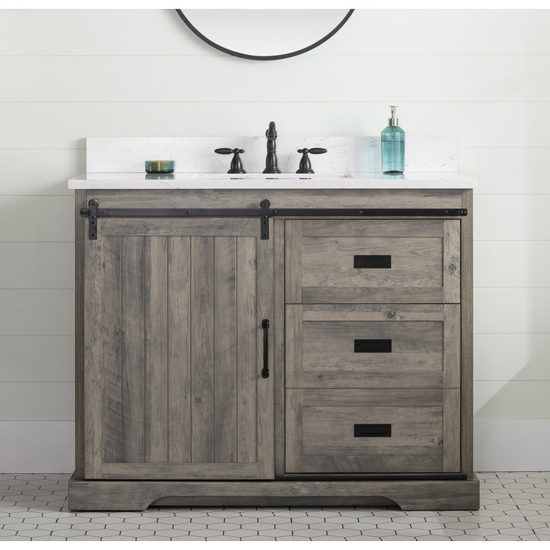 Cayden 42'' Single Bathroom Vanity with Top, Carrara White, Weathered Grey