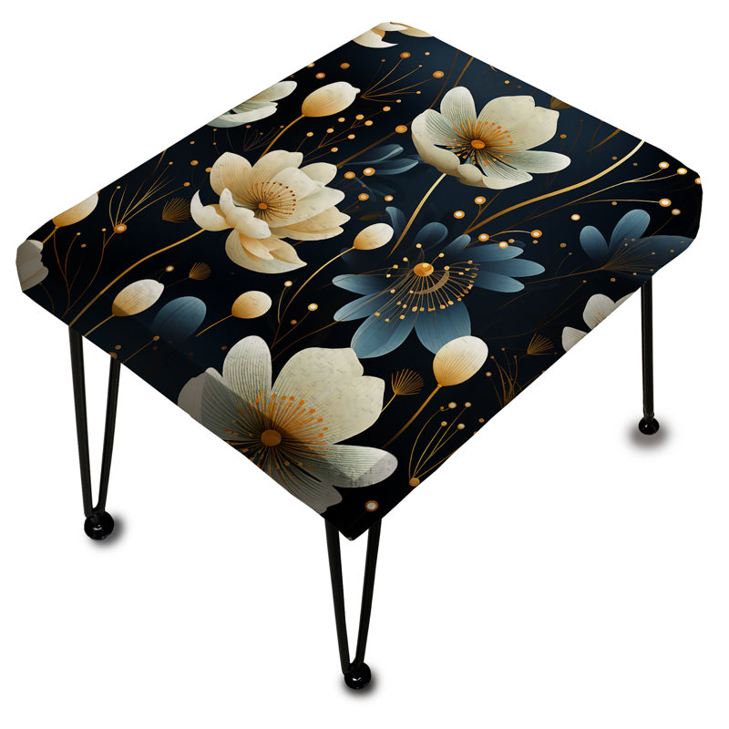 Ivory & Blue Boho Chic Floral Pattern - Floral Rectangle Ottoman
