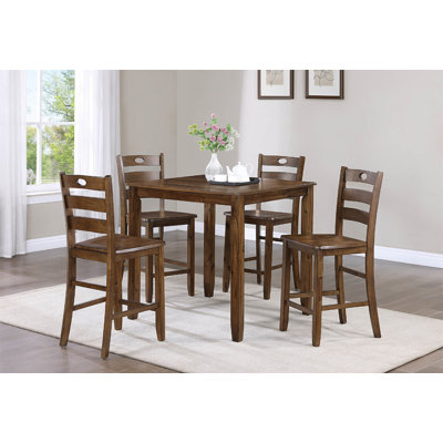 Casual 5-Piece Counter Height Dining Square Table Side Chairs Kitchen Table Dining Room Wooden Furniture Set Brown Finish -  Lark Manorâ¢, 6C99A692B7104B22A9B9B3B30B02D357