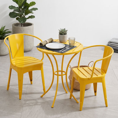 3-Piece Outdoor Dining Table Set, Weather-Resistant Slatted Design Patio Table and 2 Chairs