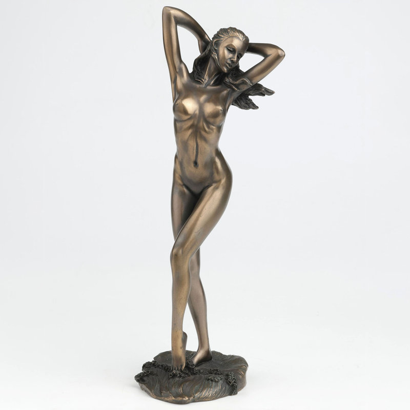 11,02 pouces H bronze femme nue mains sur les cheveux en bronze coulé à froid