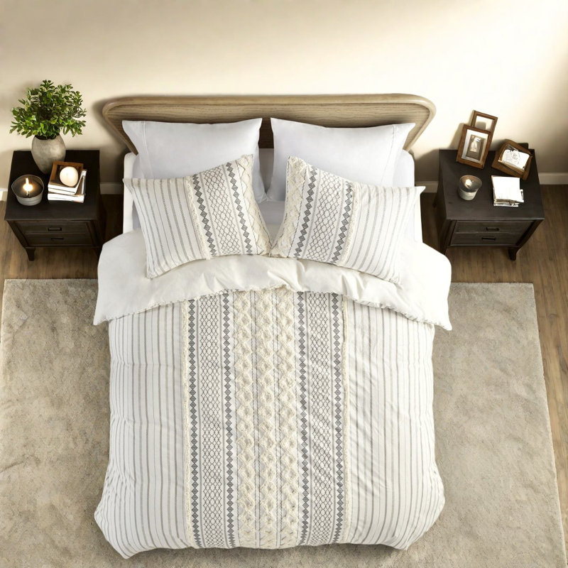 Ensemble de literie de luxe en coton double / grand, conception en chenille touffetée douce pour les chambres modernes