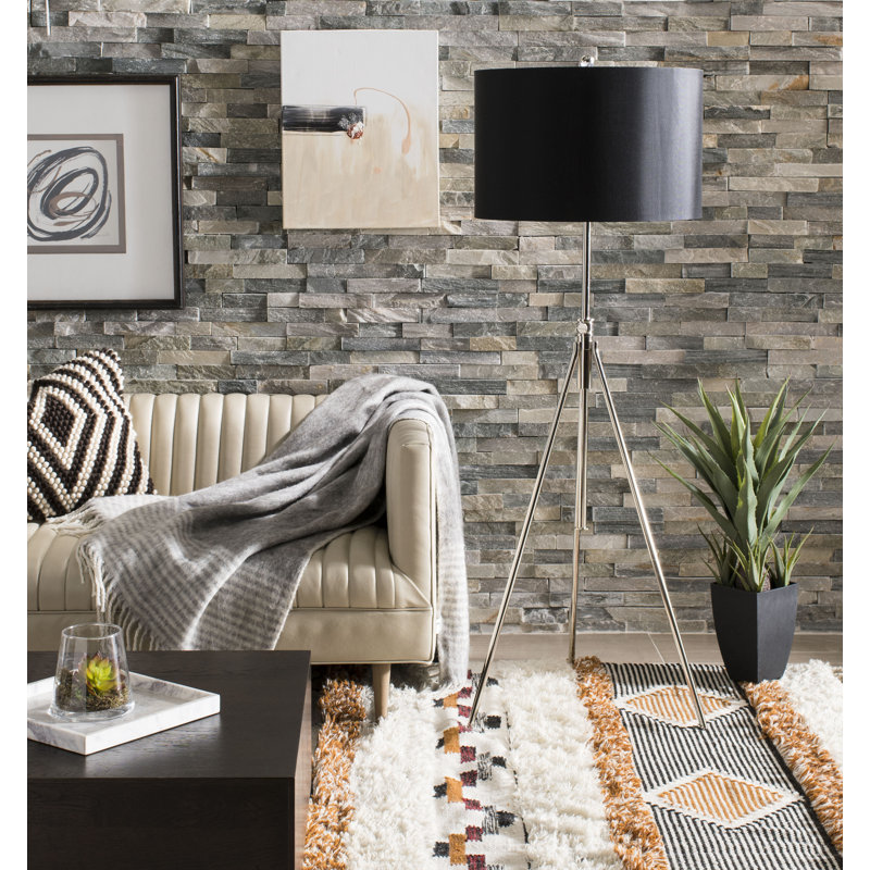Bakerhill Hand Knotted Wool/Cotton Southwestern Rug in Ivory/Gray, Square 7'
