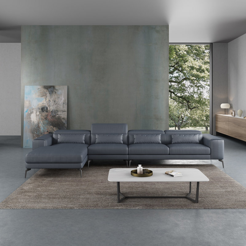 Cavour Sectional, Left Hand Facing, Gray Genuine Leather