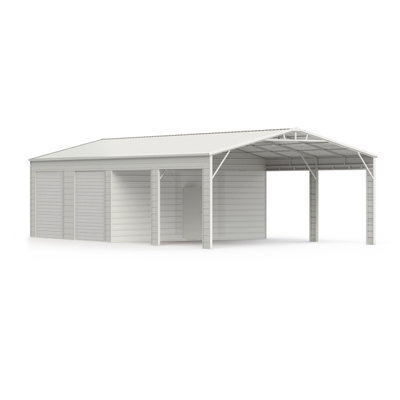 23FT X 46FT Steel Garage Shed – Reinforced Metal Storage Building With 2 Doors Metal Garage Storage Shed