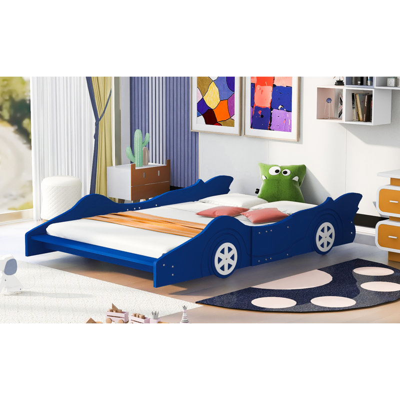 Lit plateforme Blue Car avec roues robustes - attrayant, sécuritaire et fiable pour une nuit paisible, Bleu