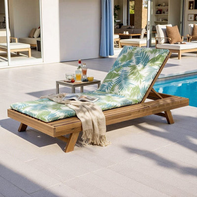 Ensemble de chaises longues en bois d'acacia, fauteuil inclinable réglable à 4 positions, coussin résistant à l'eau de 2 po, structure extra-large brun clair de 37,75 po, capacité de poids de 800 lb pour le patio et la piscine