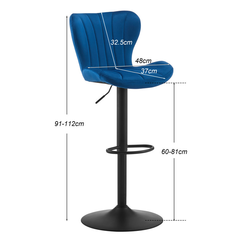 Swivel Upholstered Adjustable Height Counter Stool with Metal Frame, Blue