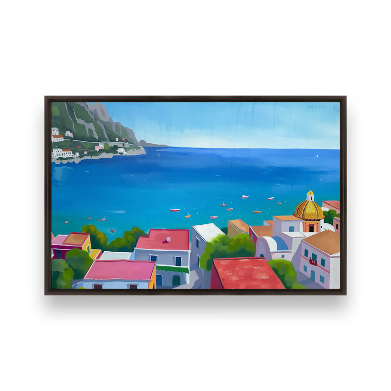 Amalfi Blue Horiz, H 21 po x l 31 po, Cadre flottant, Espresso