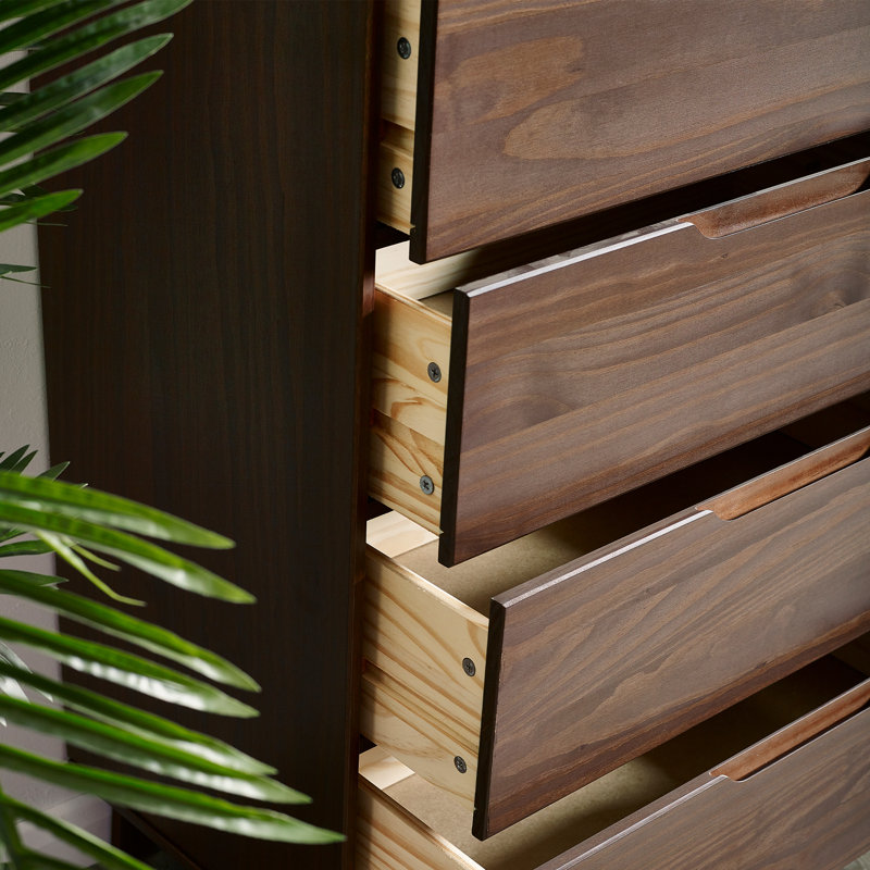 Jerred 5 Drawer Solid Wood Chest, Dark Walnut