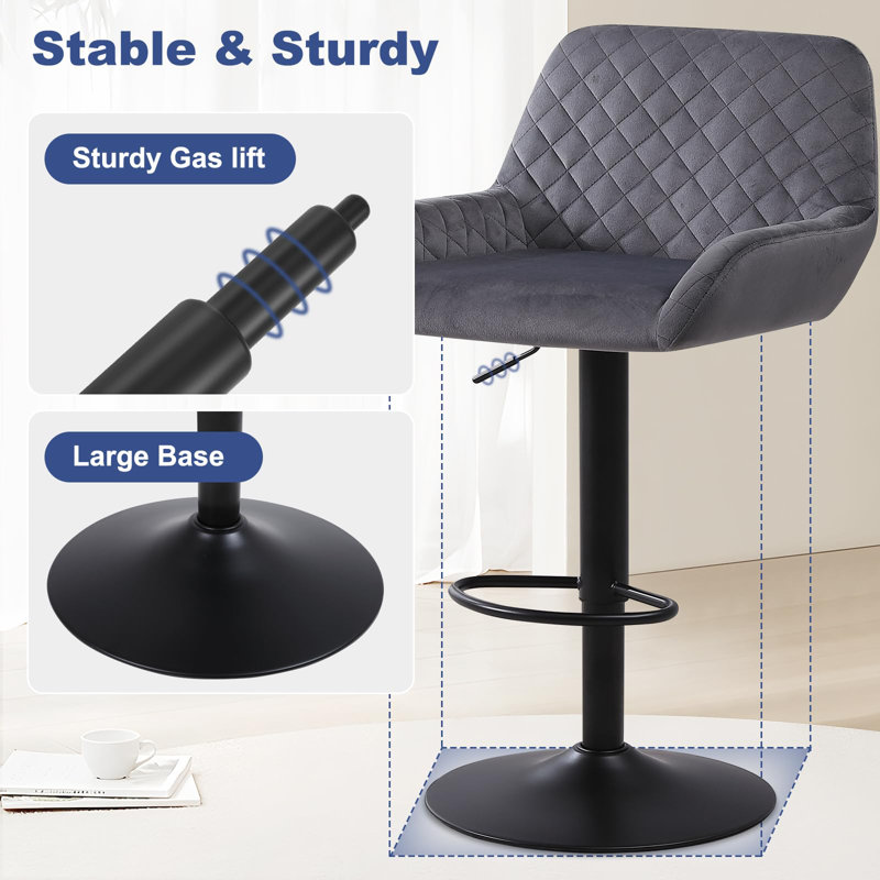 Swivel Upholstered Adjustable Height Counter Stool with Metal Frame, Grey