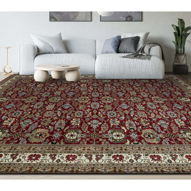 Tapis rouge et crème noué à la main de haute qualité