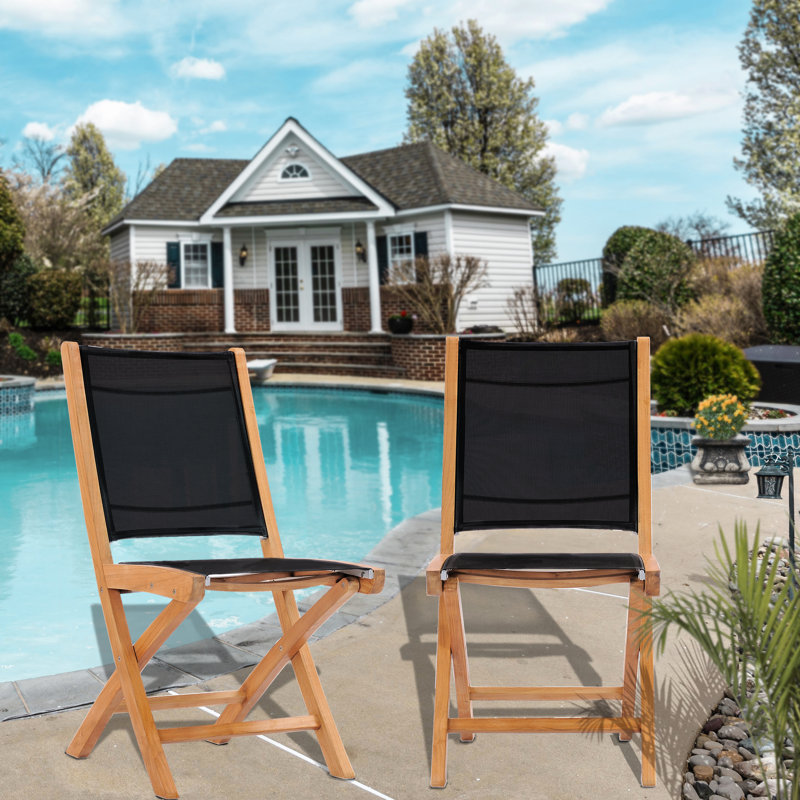 Chaise de patio pliante teck Addilyn, Noir