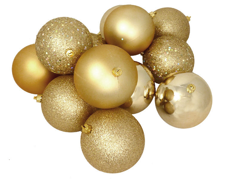 Shatterproof 4-Finish Christmas Ball Ornaments 4" (100mm), Vegas Gold