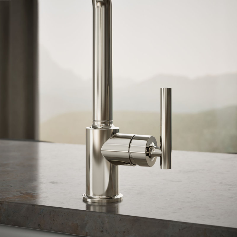 Purist Two-Hole Kitchen Sink Faucet with 8" Spout and Matching Finish Sidespray, Vibrant Polished Nickel