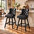 Swivel Bar Stools Set of 2, PU Leather Bar Chairs with Button Tufted Front and Ring Pull Back, 30" Bar Height Stools with Solid Wood Legs for Kitchen Island or Bar, Black-1148544728