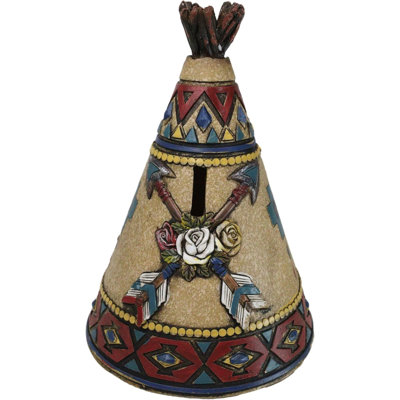 Rustic Southwestern Indian Chief Crossed Arrows Teepee Hut Skull Money Bank