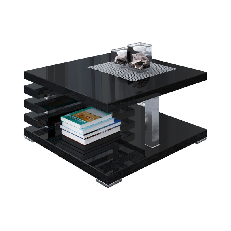 Coffee Table Johnstown in Geometric Design, Gloss Black