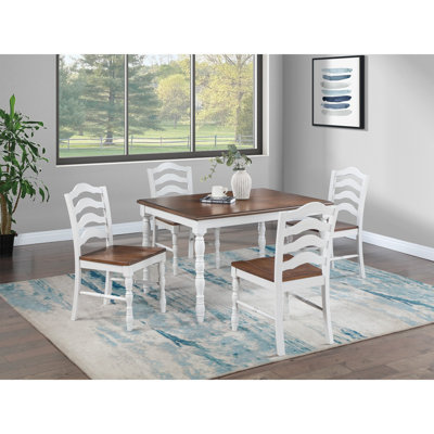 White 5-Pcs Dining Set Dining Table Chairs Unique Legs Natural Wood Grain Look Top Kitchen Table