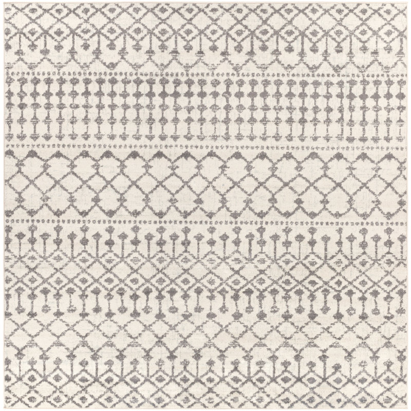 Tapis gris / beige à motif géométrique Jovani, Carré 7 pi 10 po