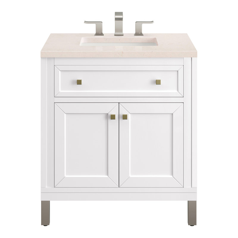 Chicago 30'' W Single Vanity, Glossy White, White Zeus, 8" Widespread
