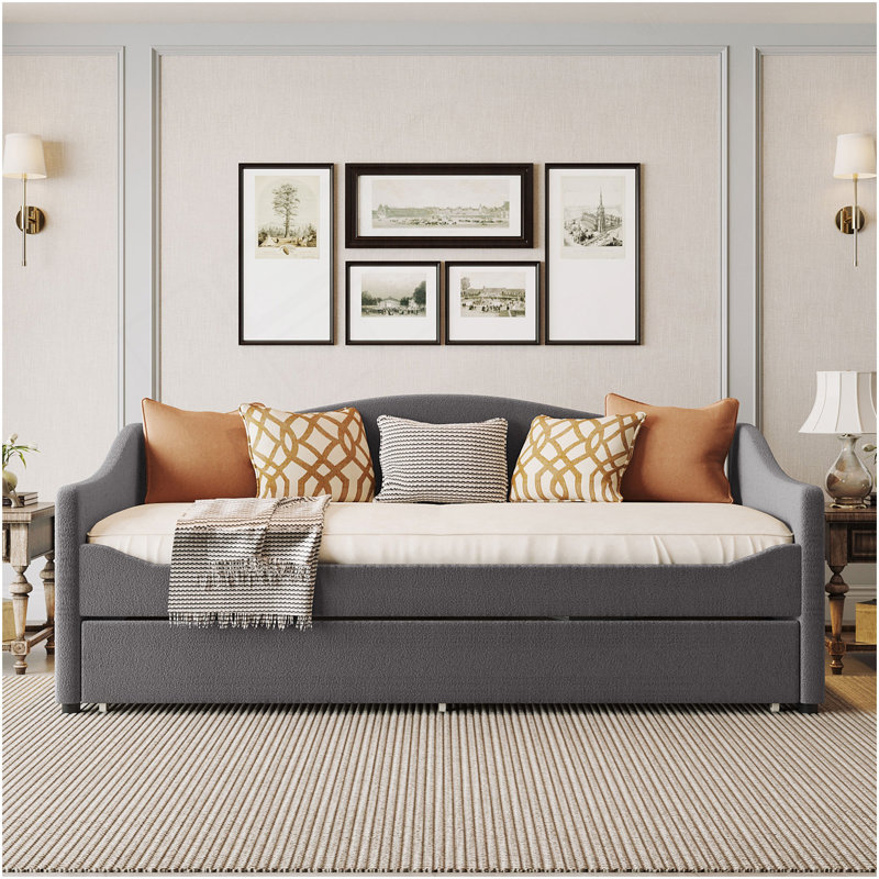 Teddy Fleece Twin Size Daybed With Light And Trundle, Gray