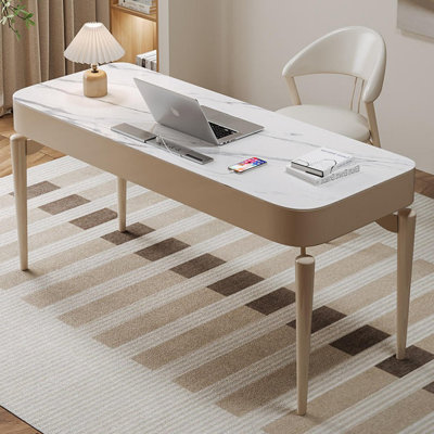 62.99" White Rectangular Manufactured Wood with 2 drawers desk