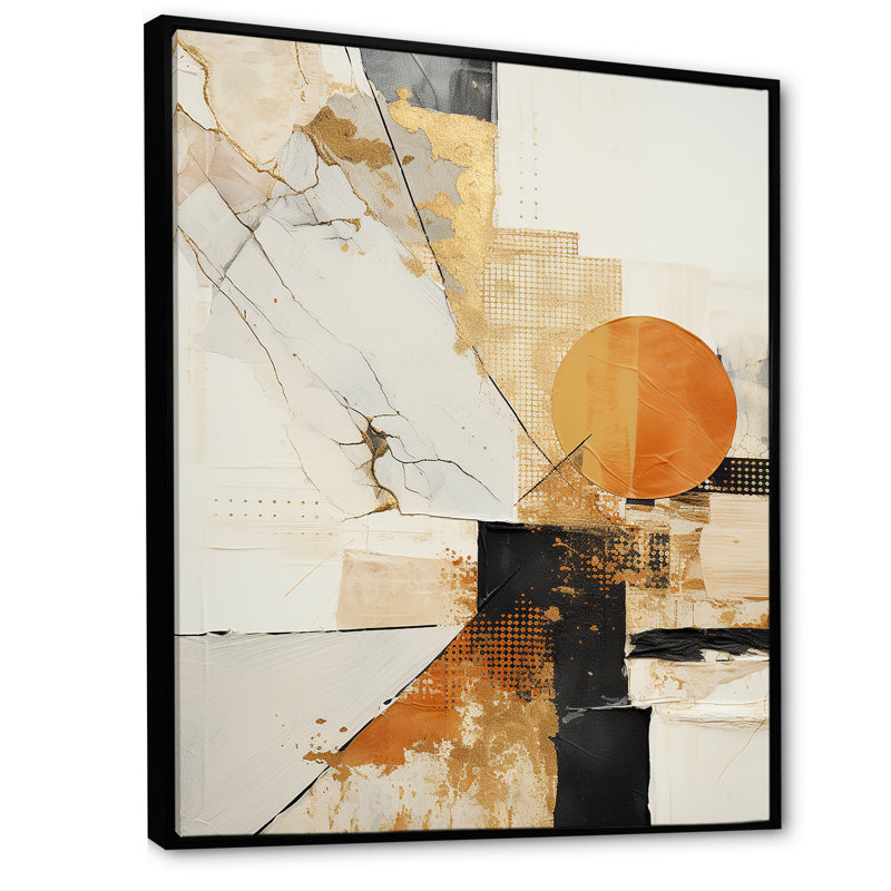 «Yellow Radiant Sunset Dream 1 - Collages abstraits», art mural, Cadre flottant noir, H 32 po x l 16 po