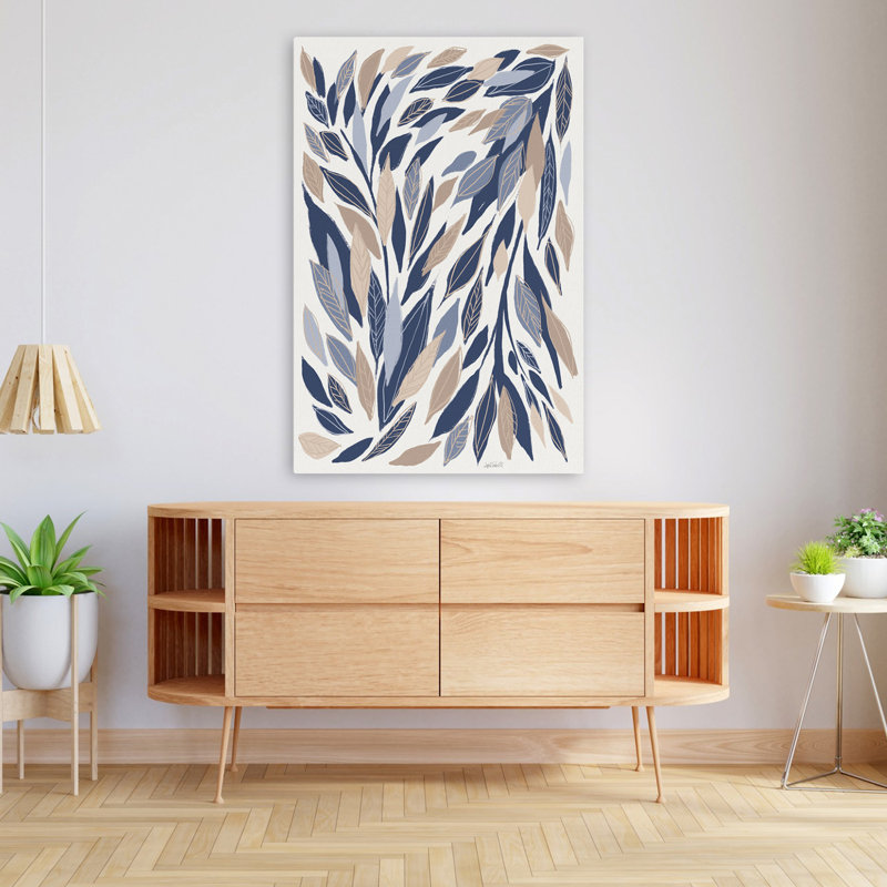 Feuilles feuillues bleu moderne beige moderne crème, H 48 po x l 32 po