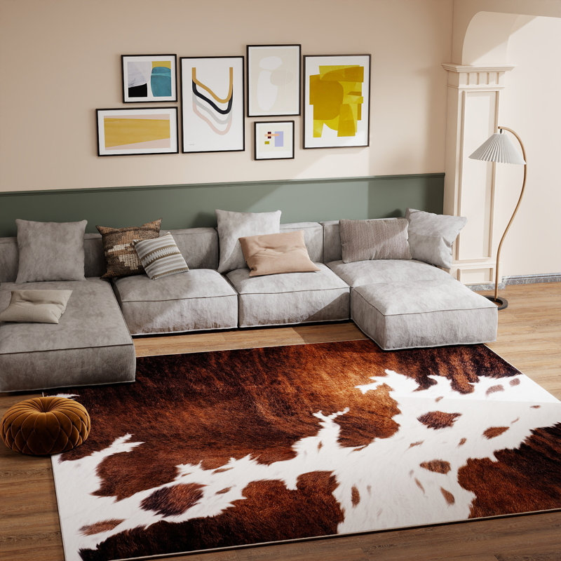 Tapis lavable à la machine 5 po x 7 pi Cachemere-Feel avec envers antidérapant et bordure à imprimé animal durable