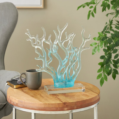 Cole And Grey Glass Ombre Coral Decorative Sculpture With Clear Rectangle Base