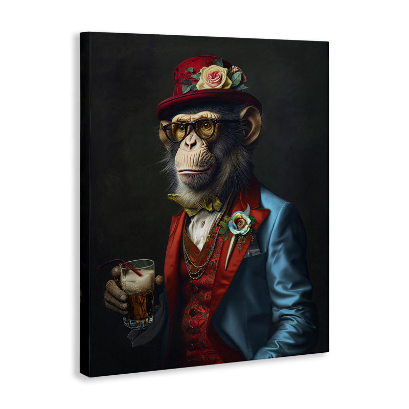 Art mural sur toile, "Singe avec déguisement" par Ray Heere, H 20 po x l 16 po