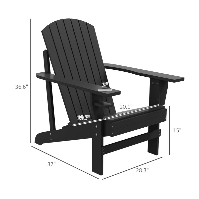 Wooden Adirondack Chair, Outdoor Patio Lawn Chair With Cup Holder, Weather Resistant Lawn Furniture, Classic Lounge For Deck, Garden, Backyard, Fire Pit