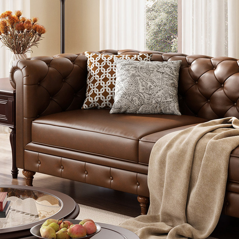 Causeuse-coussin standard en cuir véritable brun, H 29,92 po x l 86,61 po x P 37,8 po