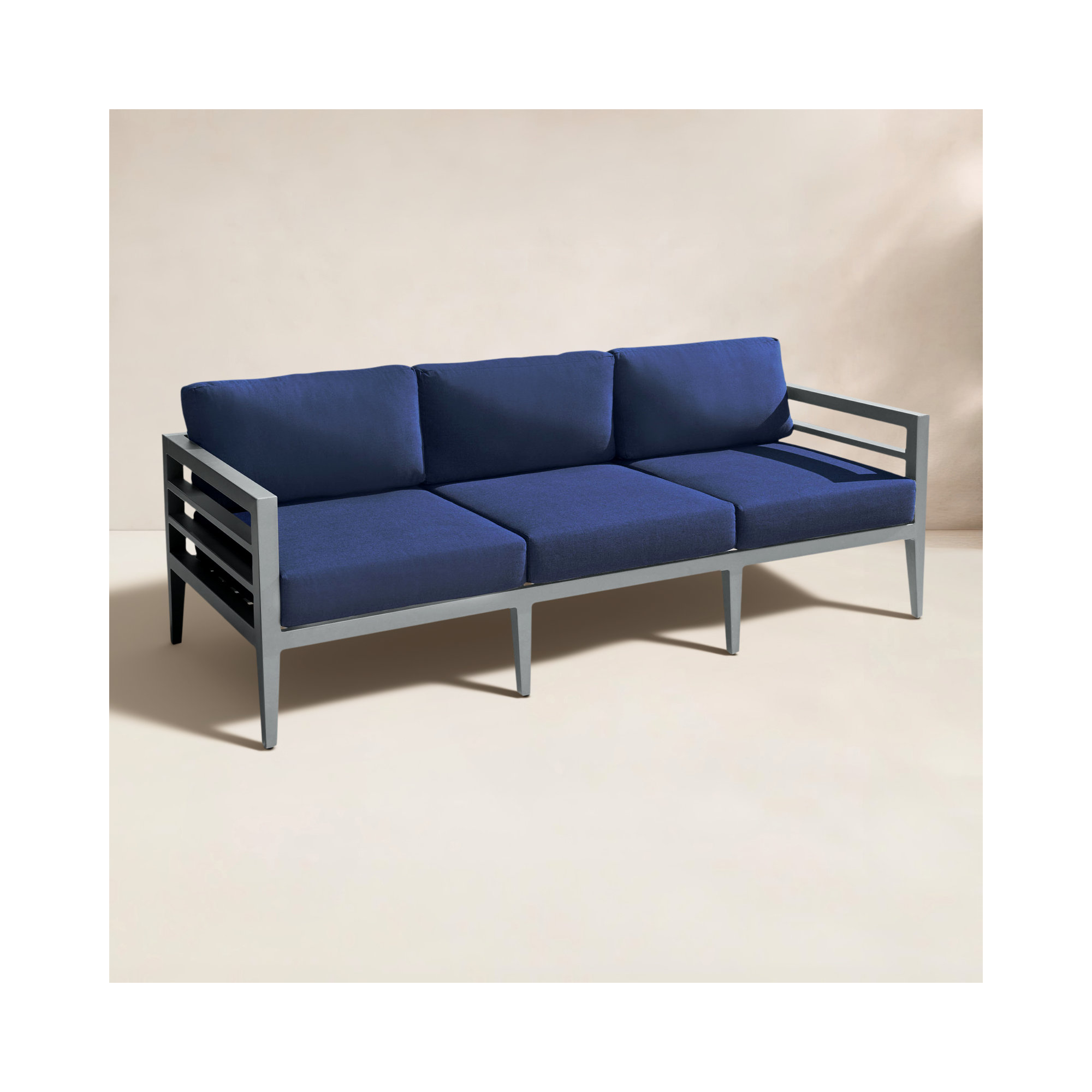 Winthrop 82.1'' Wide Aluminum Patio Sofa with Sunbrella® Cushions, Gray Frame/Blue Cushion