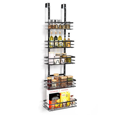 Étagère à épices en métal noire à 5 niveaux pour porte de garde-manger