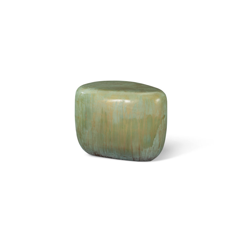Lichen Triangular Resin and Metal End Table with Storage