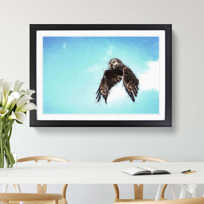 Flying Great Grey Owl in Abstract - Framed Print