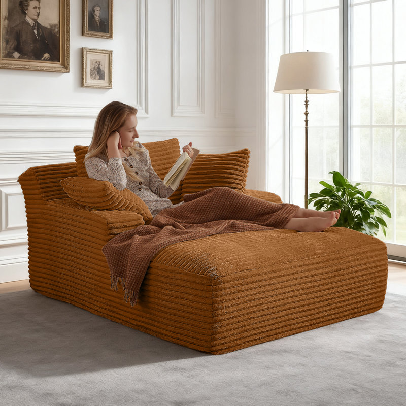 66" Modern Corduroy Oversized Chaise Lounge Sleeper Sofa Cloud Couch Chair For Indoor Use, Orange