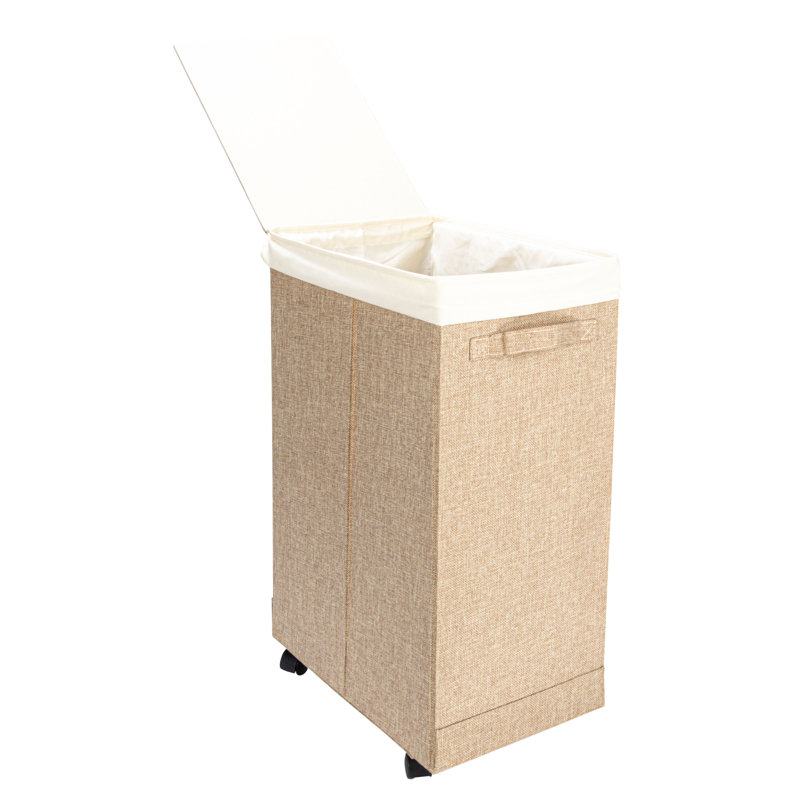 Latte Collapsible Polylinen Laundry Hamper with Lid and Wheels