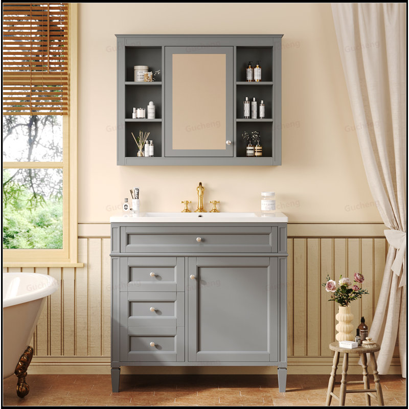 Meuble-lavabo 36 po avec lavabo et miroir, Gris