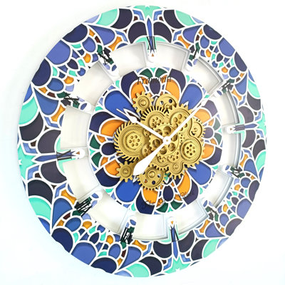 Wall Clock Oversized 36" for Living Room with Real Moving Gears Italy Style