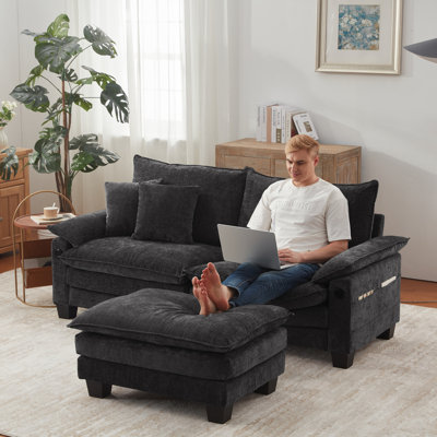 Oversized Sofa With Movable Ottoman For Living Room