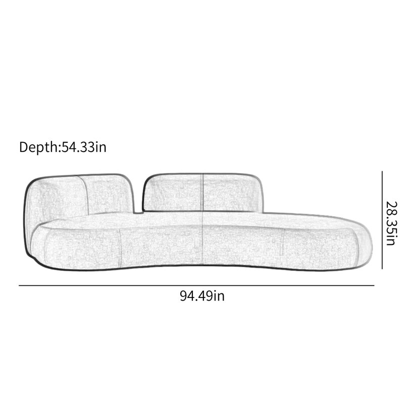 Modern Simple Curved Green Sofa, 28.35" H x 94.49" W x 54.33" D, 4