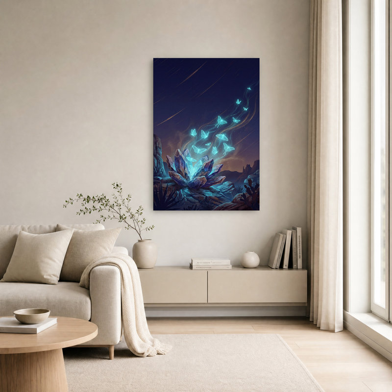 Toile brillante «Papillons lumineux et étoiles filantes», H 24 po x l 16 po